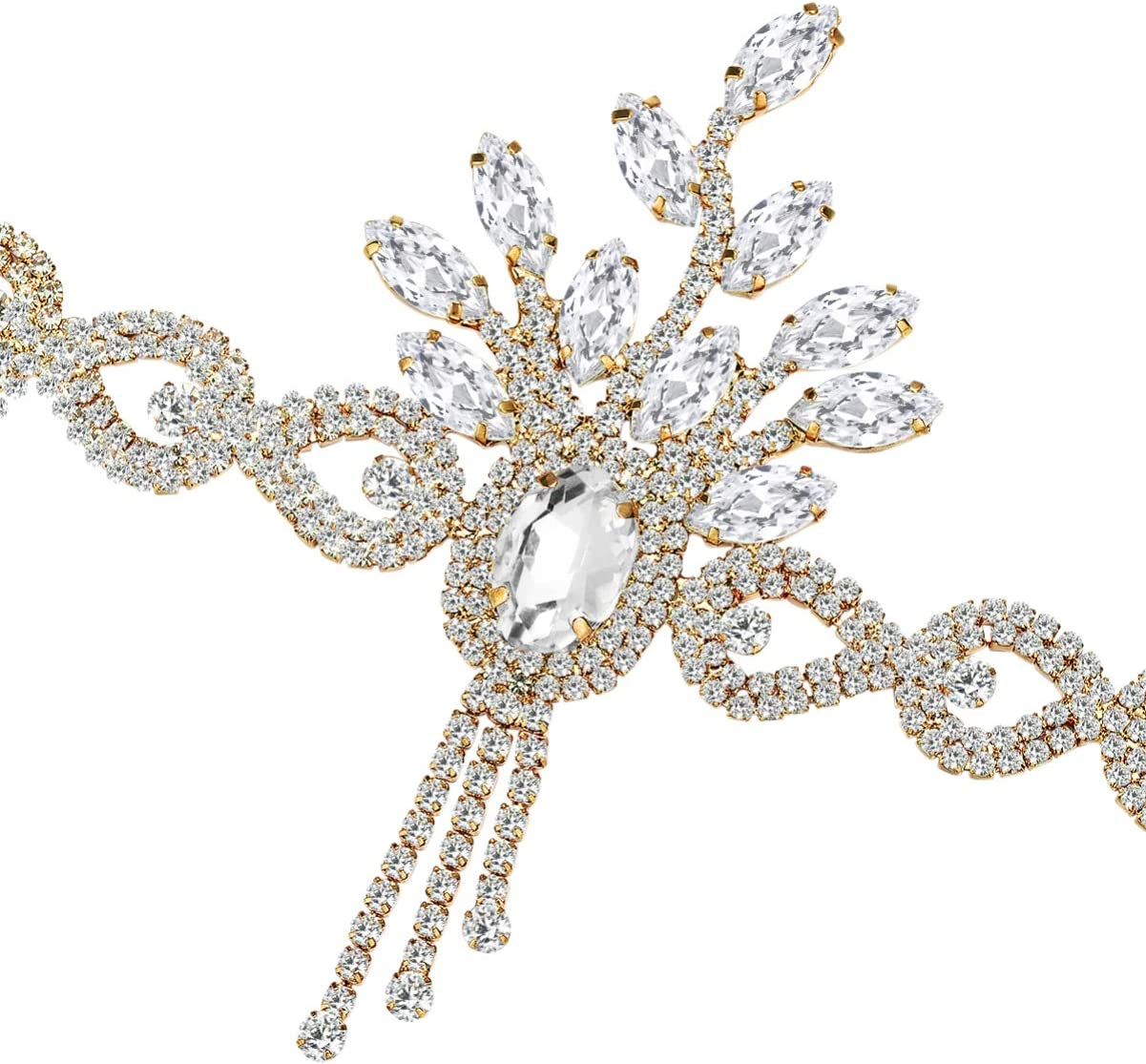 Minkissy 1920S Flapper Accessories Bridal Crystal Headband Headpiece for Party Accessories (Golden) image number 2