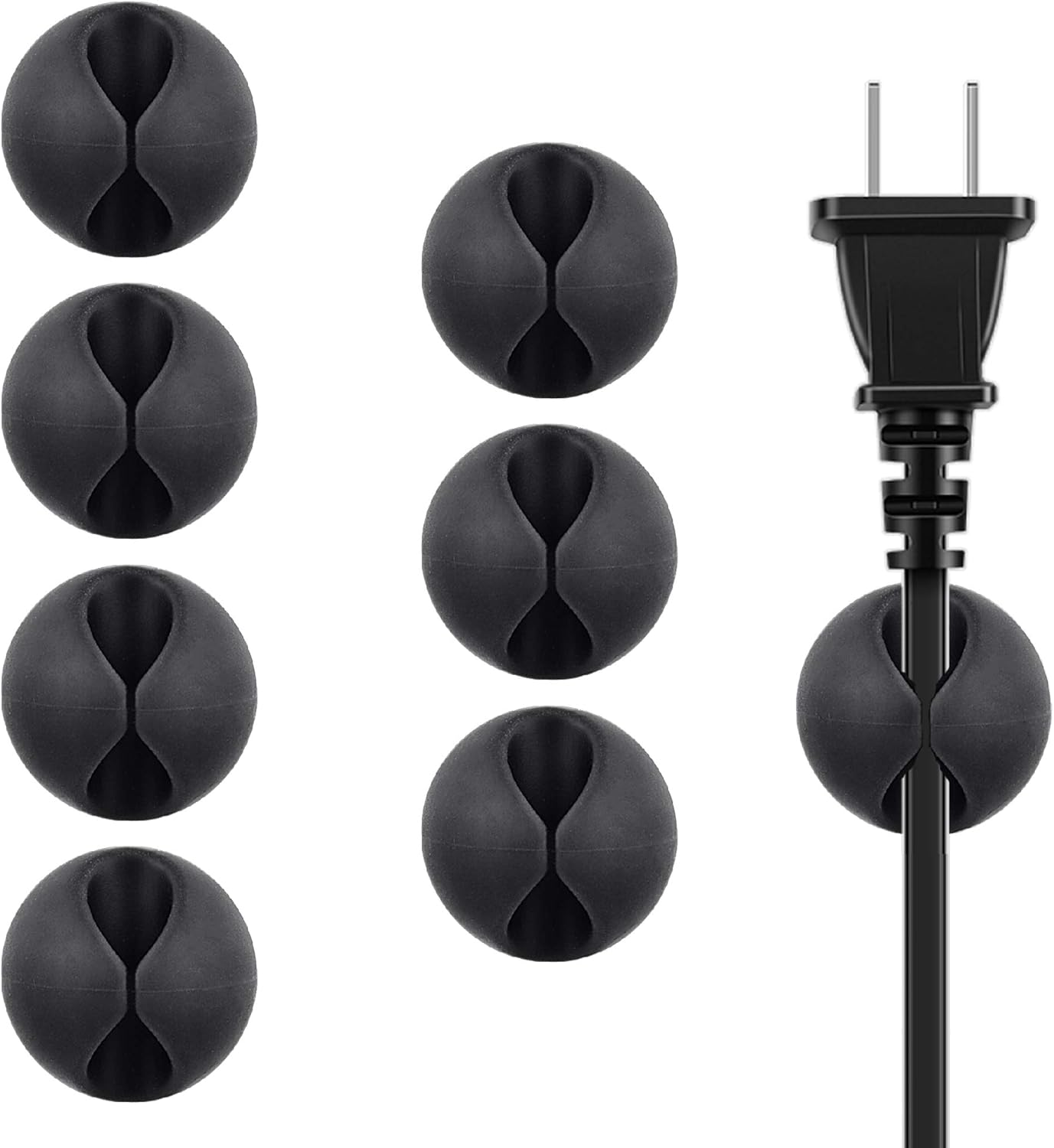 BEADNOVA Cable Clips Cord Organizer Cable Management Wire Cord Holder 2 Slots Adhesive Wire Holder for Car Charging Accessory PC Office Home (Black, 8 Pcs)