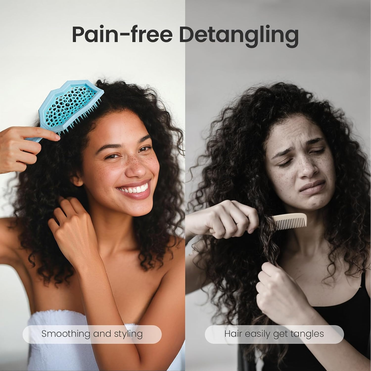 AIMIKE Glacier Detangling Brush, Pain-Free Detangler Brush for Curly Hair Wet & Dry Use, Glide through Tangles with Ease, Vented Hairbrush for Women'S 2C to 4C Curls, Blue - Blue image number 2