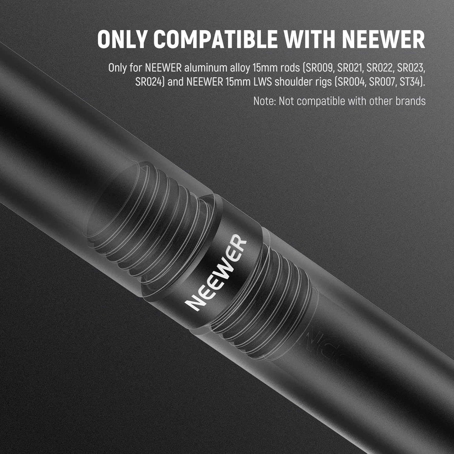 NEEWER 15Mm Rod Connector, 2 Pack, M12X1.5, Black, Compatible with NEEWER Aluminium Alloy 15Mm Rods & LWS Shoulder Rests, Camera Support Rod Connector image number 1