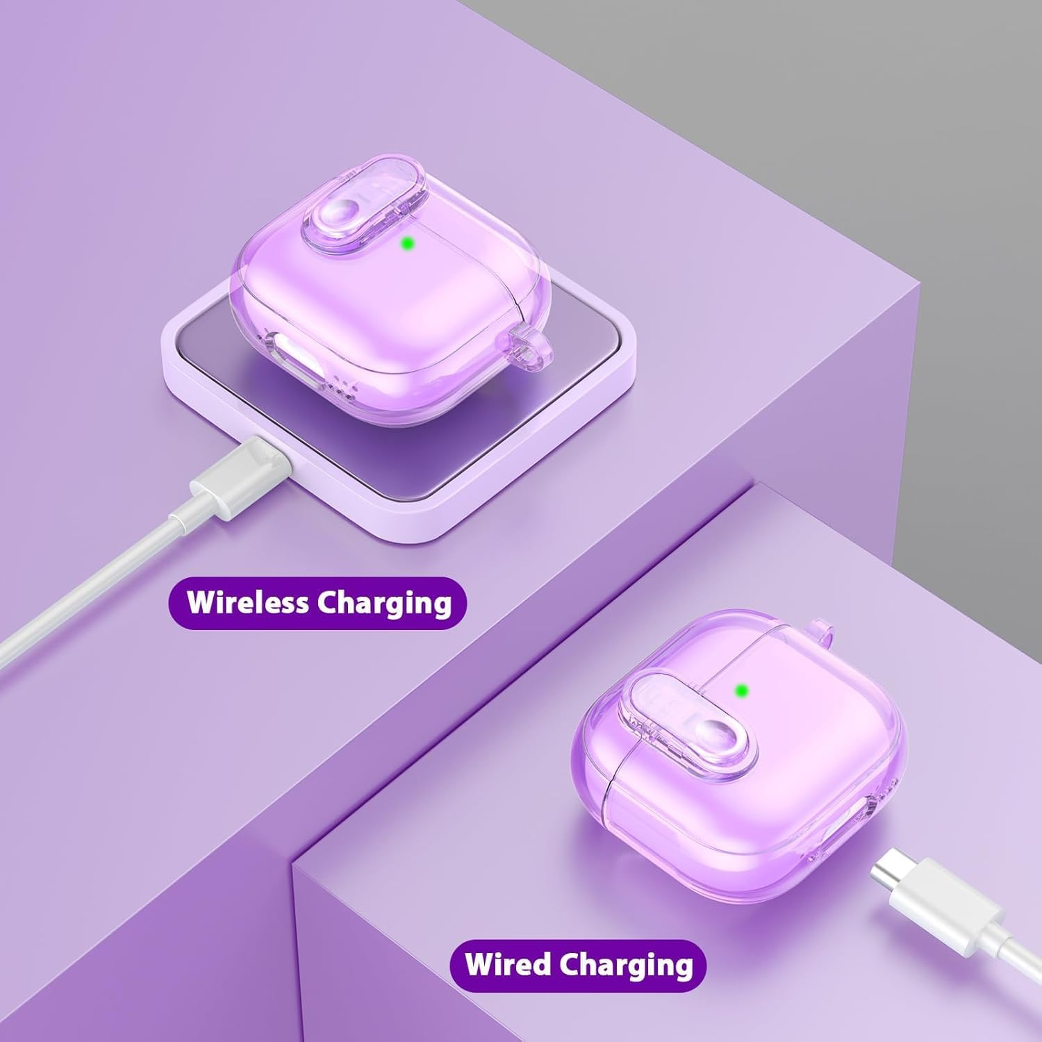 Oiltomn with Safety Lock Cute Clear Case Compatible with Apple Airpods 4 Cases 2024 Women, Soft TPU Transparency for Air Pods 4 Case Ipods 4 Earbuds Case Girl Bling Keychain -Purple - Purple image number 6