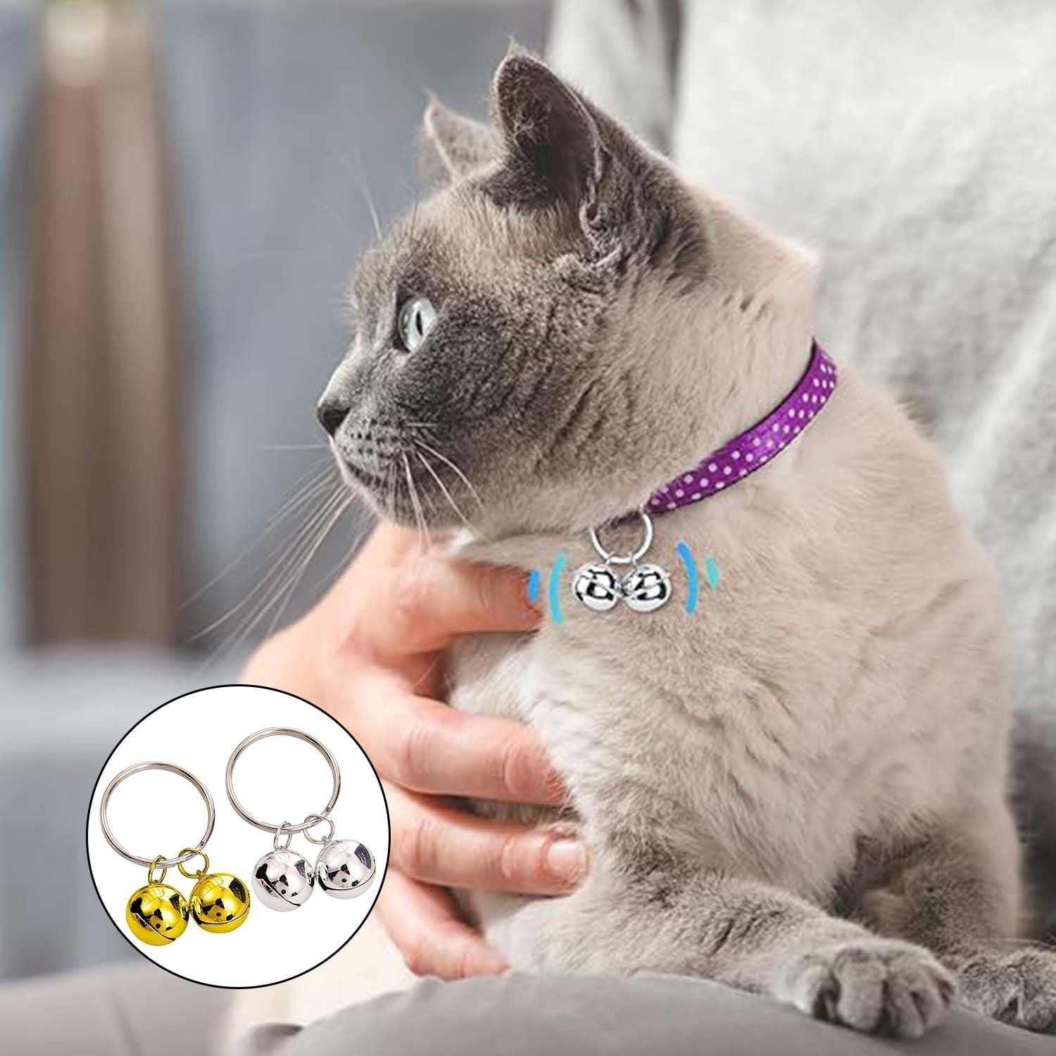 2 Pcs Dog and Cat Bells,Extra Loud Cat Dog Collar Copper Pendant Bells,Collar round Pet Tracker Bell,Alert Dogs Bell Key Rings Pendant Decoration for Dogs and Cats Harness Training(Gold, Silver) image number 6