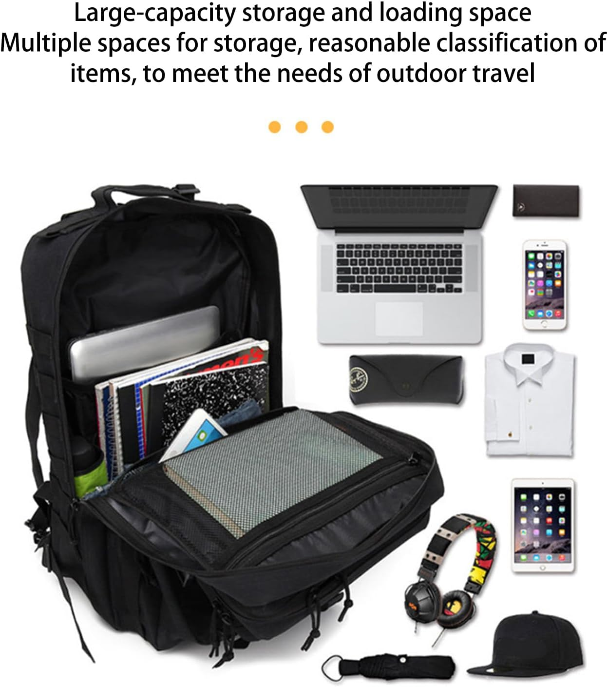 Toguma 50L Tactical Backpack Assault Pack with Adjustable Shoulder Strap, Hiking Trekking Rucksack Large Daypack Laptop Backpack Computer Bag for Woman Man (Camouflage Black) image number 6