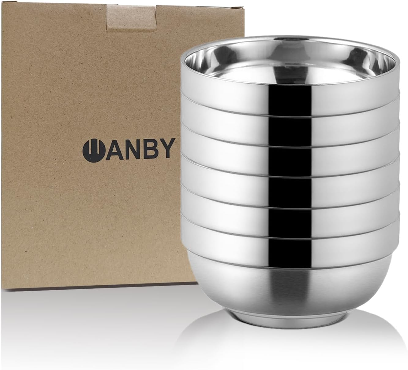 WANBY Stainless Steel Bowls 6Pcs Metal Lightweight Unbreakable Double Layered Dinner Bowls Set Dishwasher Safe for Kitchen Home Camping Outdoor Party BBQ (6 Inch) image number 5