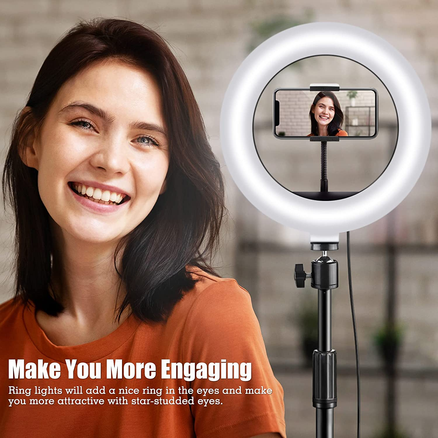 Selfie Ring Light with Stand and Phone Holder, 10'' Dimmable Desktop LED Circle for Laptop,Computer, Lighting Kit Gifts Live Streaming/Laptop Video Conference/Chat/Makeup/Youtube/Tiktok/Vlog image number 4