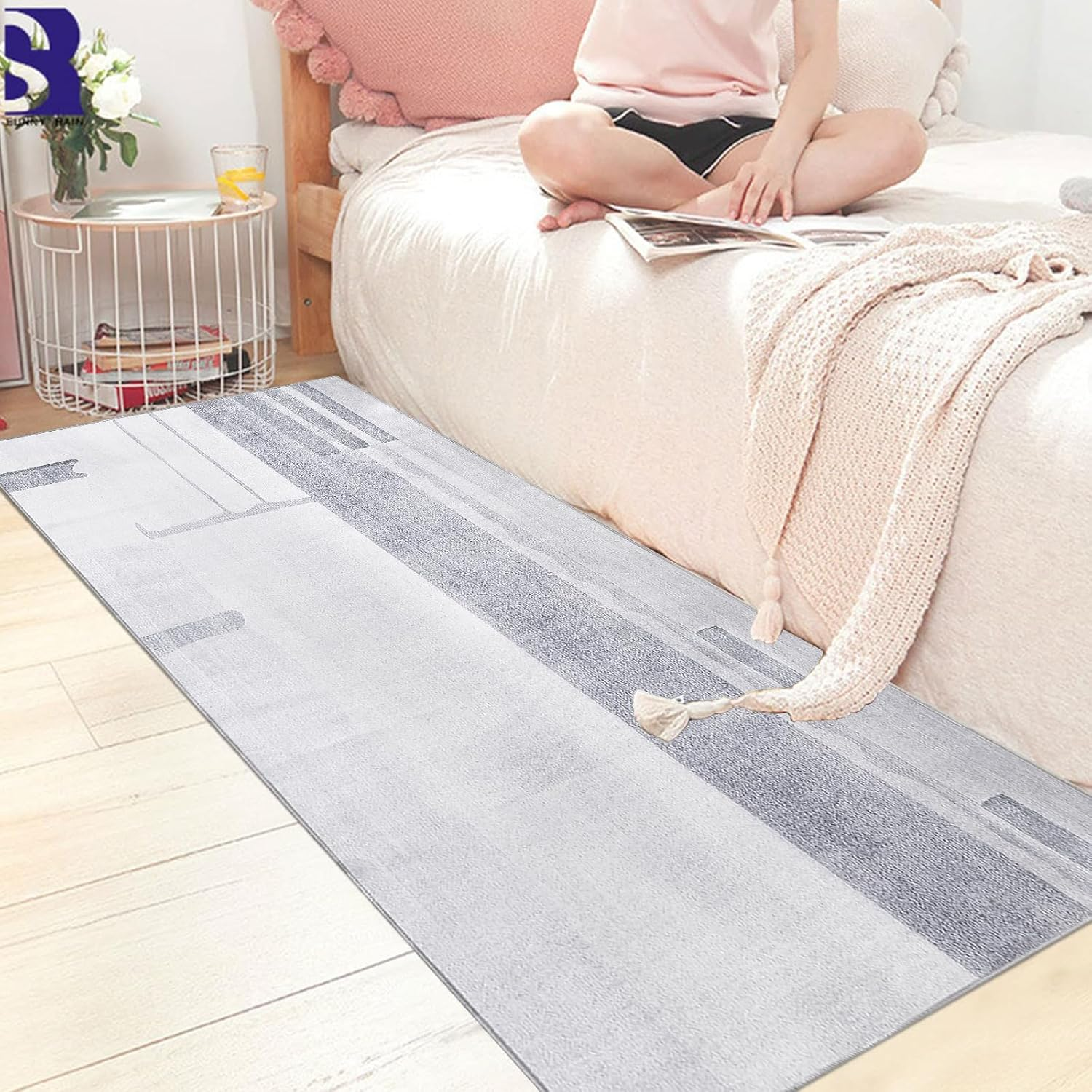Calore Carpet Runners for Hallways Non Slip Washable Runner Rugs Long Soft Kitchen Runner Grey Hallway Hall Runners for Bedroom Hallways Living Room Kitchen (Grey/Light Blue, 60X120Cm) image number 5
