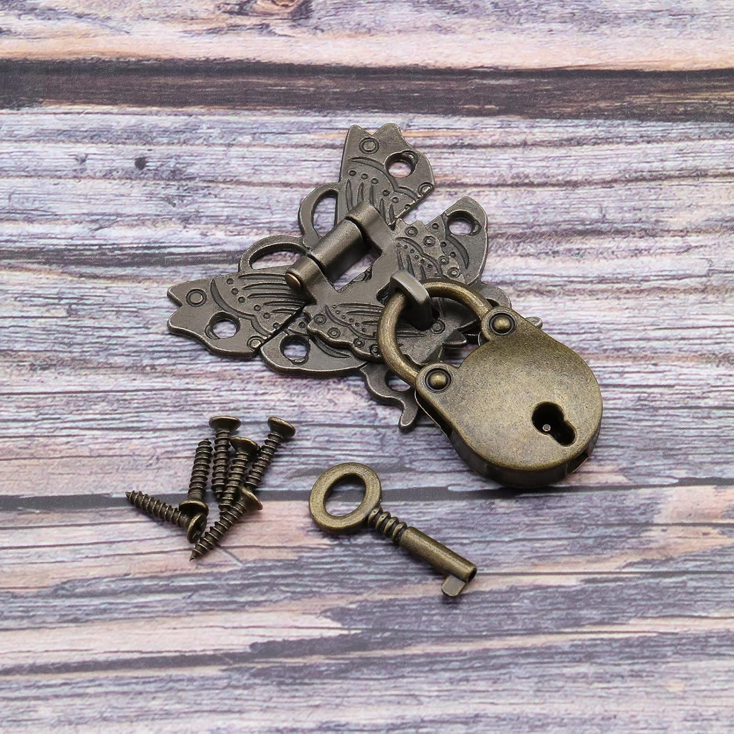 Ecsing 2PCS Butterfly Shaped Hasps & 2PCS Little Bear Padlocks Antique Decorative Latch Buckle for Vintage Wooden Box Jewelry Box Cabinet Cupboard Bronze image number 4