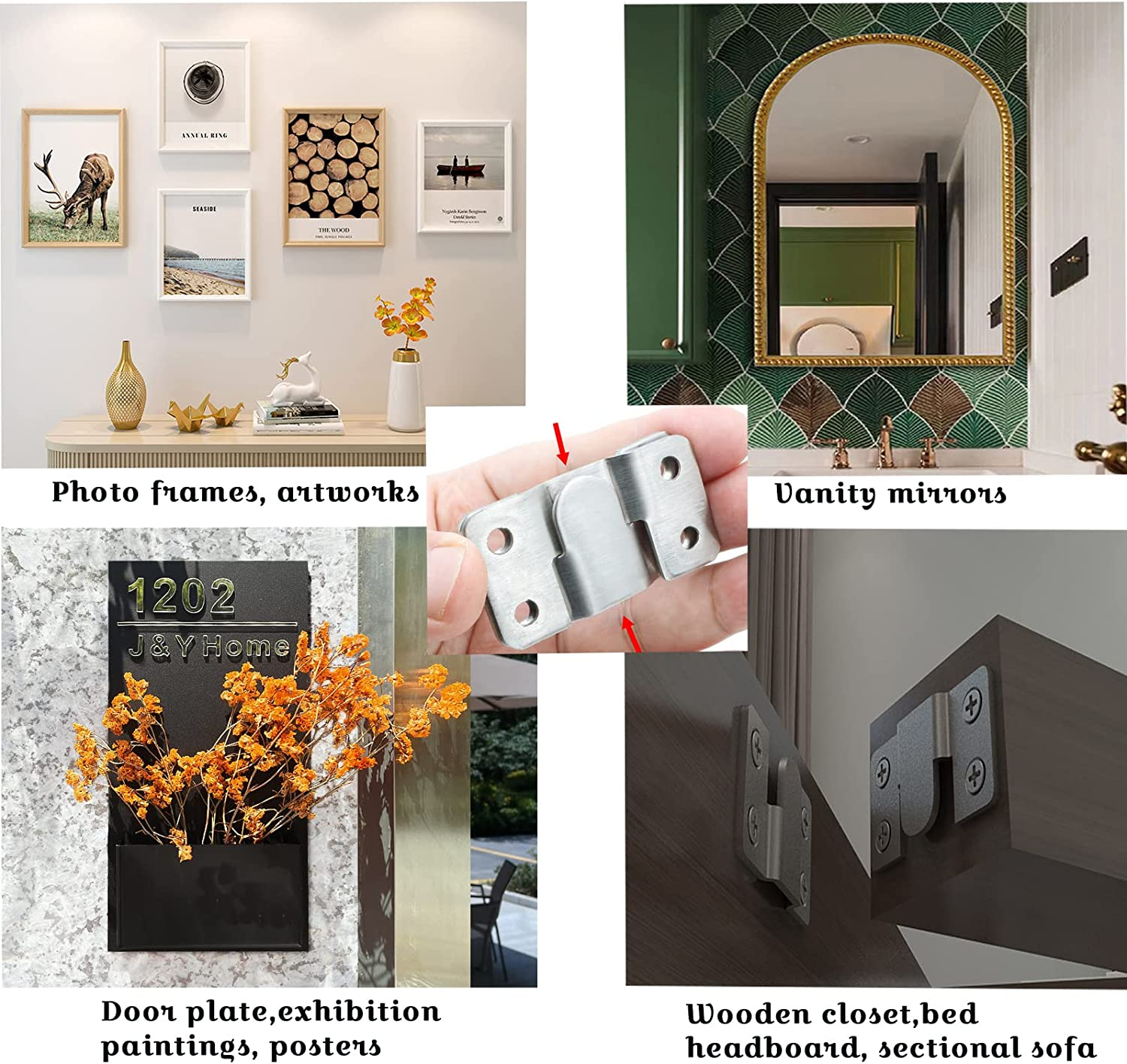 Ymaiss 36Packs Stainless Steel Flush Mount Bracket, Interlocking Photo Frame Hook 54X30Mm Heavy Duty Picture Hangers, Z Clip Bracket, Furniture Connector for Photo Mirrors Wall Mount Hardware image number 2