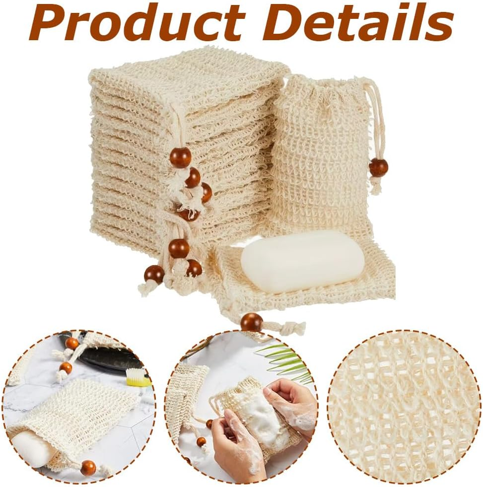 50 Pack Soap Bag,With Drawstring Exfoliating Pouch, Drawstring Soap Bags with Wooden Beads,Bathing and Shower Soap Bags,For Bath and Shower image number 6