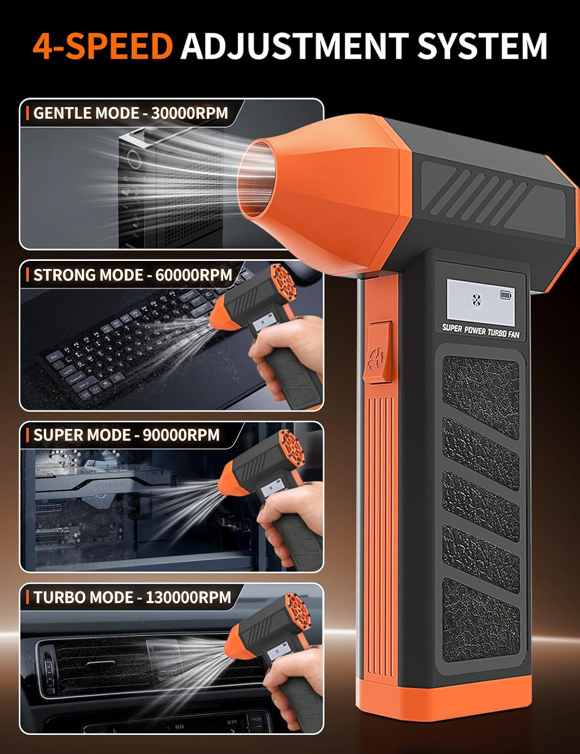 2-In-1 Electric Air Duster Mini Vacuum - Compressed Air Blower with Suction Head, 52M/S Cordless Computer Keyboard Cleaner, Rechargeable PC Accessories Dust Collector (5000Mah) image number 3