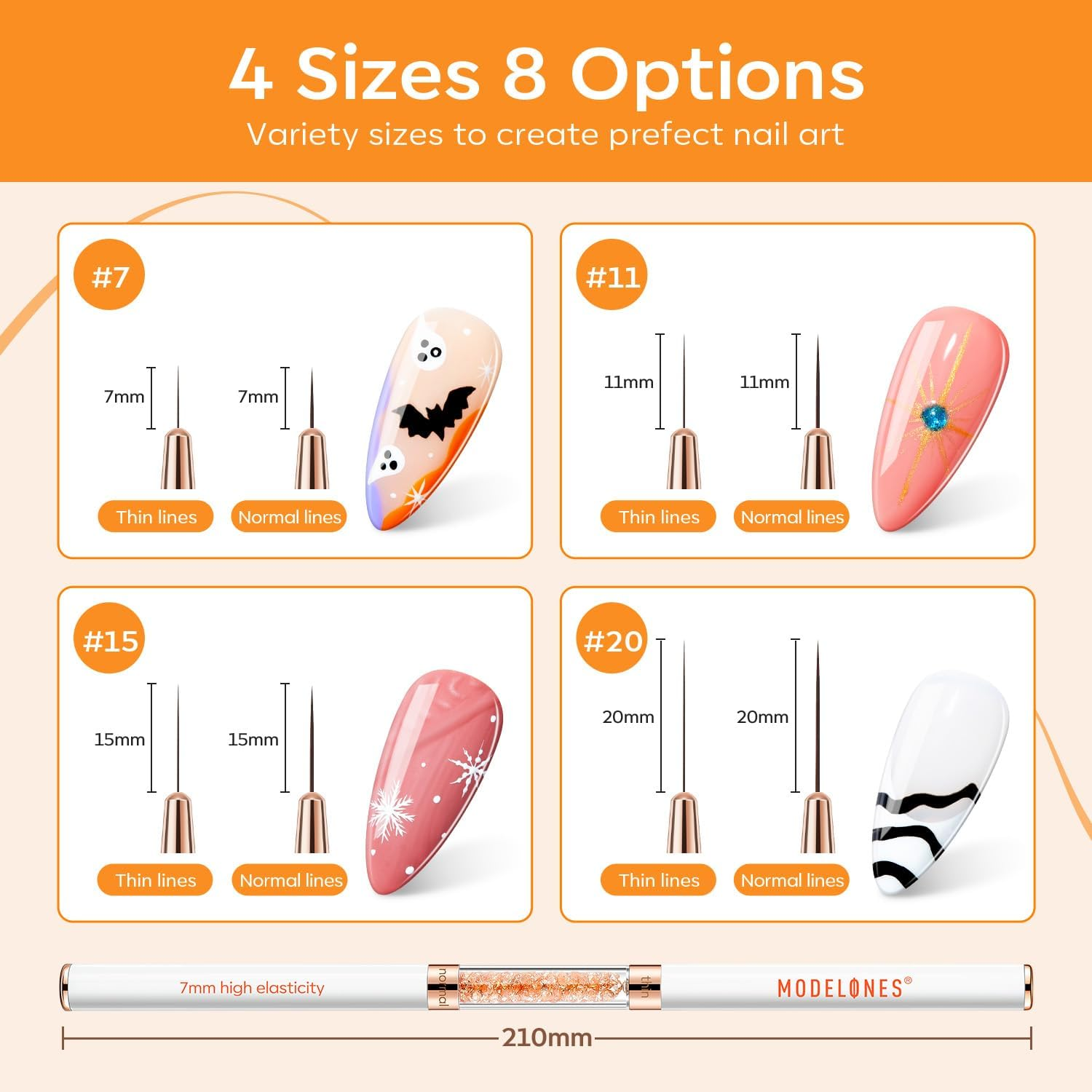 Modelones Nail Art Brushes, Super Fine Thin Liner Nail Brush Set Sizes 7/11/15/20Mm for Nail Gel Polish Painting Designs with Acrylic Rhinestone Handle Gift for Women image number 6