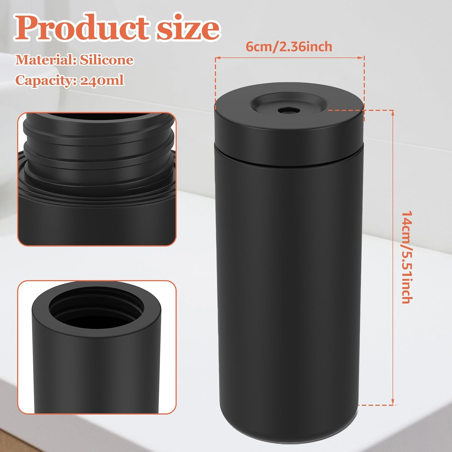 Awobepl Silicone Dish Soap Dispenser Refillable Dish Soap Squeeze Bottle 240Ml Dishwashing Liquid Dispenser Portable Hand Soap Bottle for Kitchen Sink (Black) image number 3