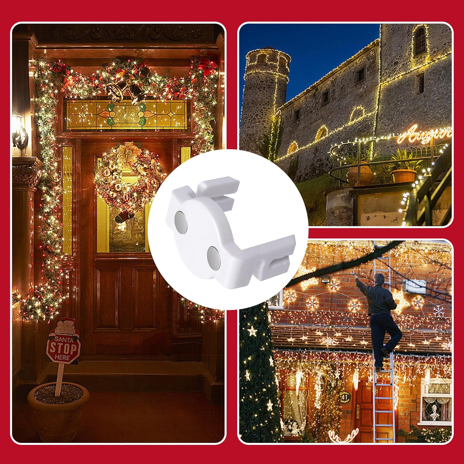 Watayo Extra Strong Magnetic Christmas Light Clips- Magnetic Light Clips for C9 Socket- Magnetic Sockets Light Clips Hooks for String Light Outdoor Patio Lighting (60 Pcs, White) image number 4