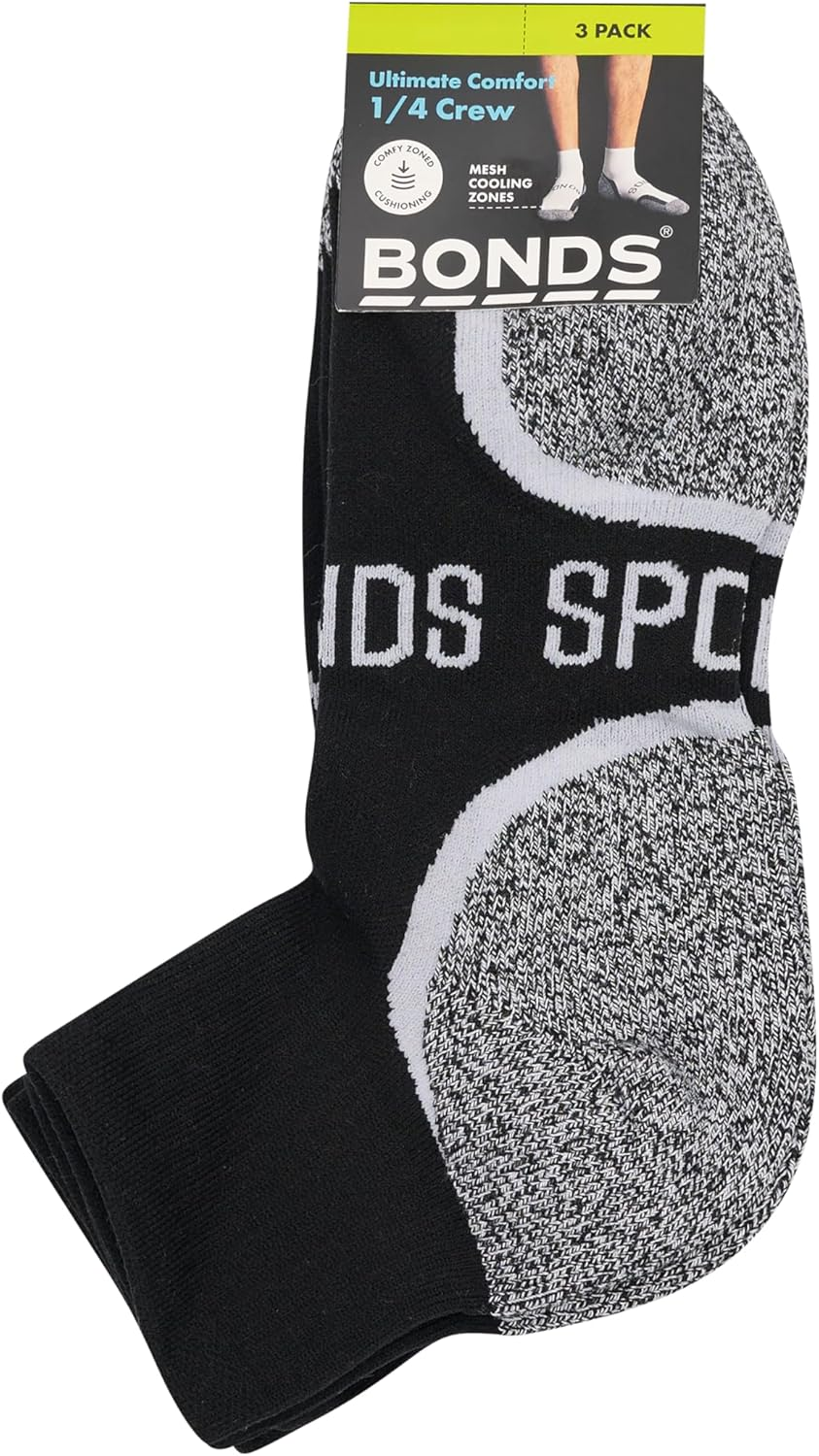 Bonds Mens Ultimate Comfort Quarter Crew Socks image number 4