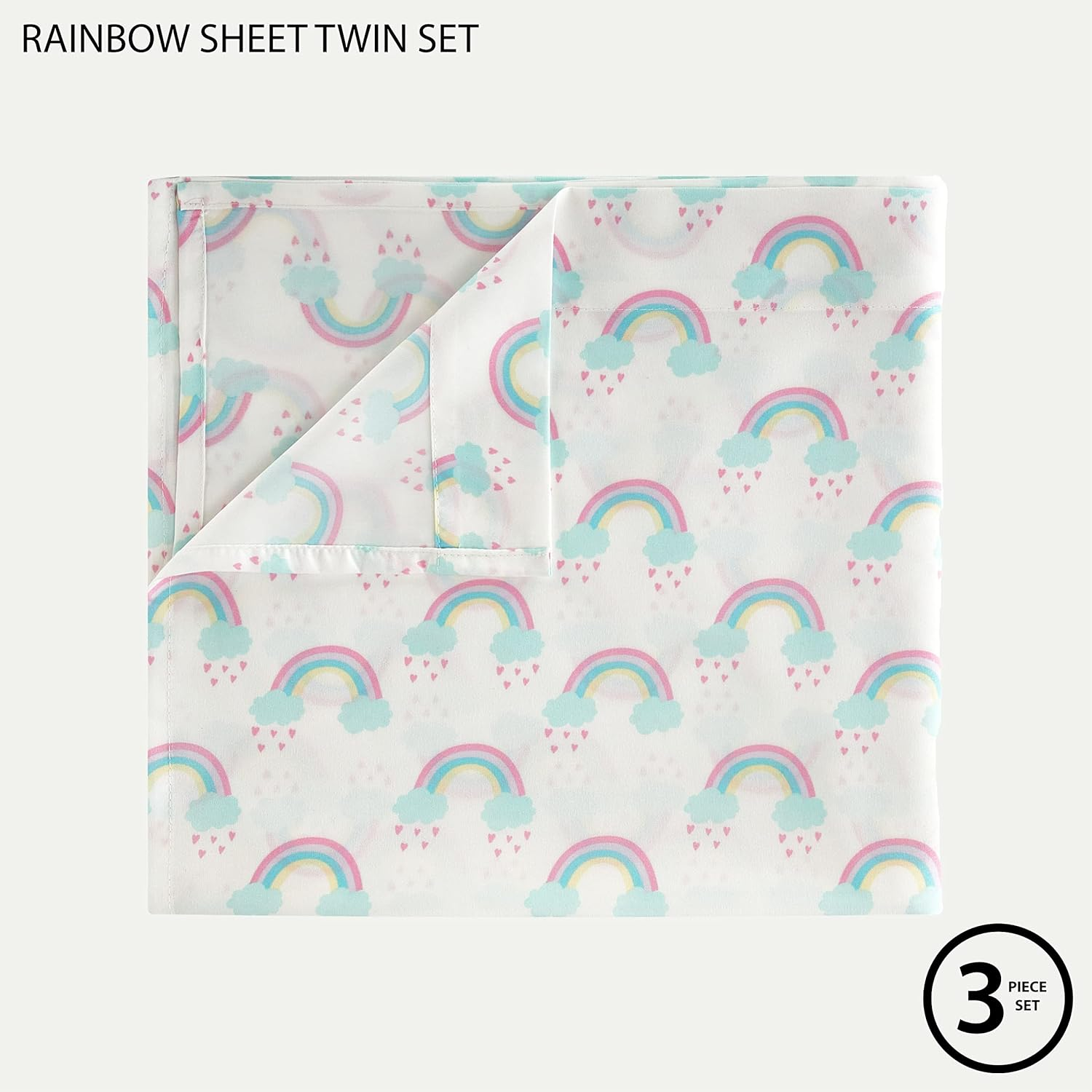 Heritage Kids 3 Piece Sheet Set, Including Top Sheet, Fitted Sheet and Pillow Case, Rainbow Print, Twin,Multicolor image number 4