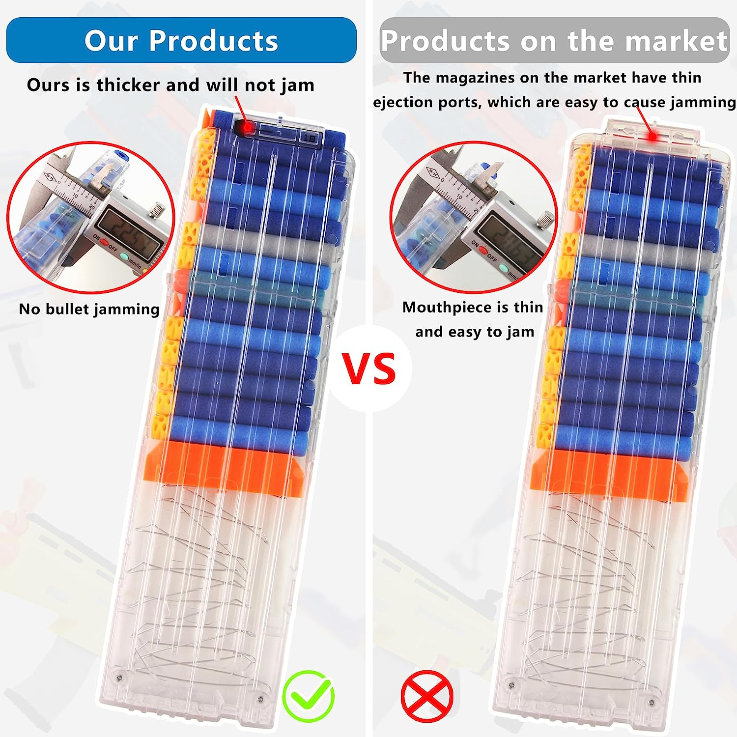 EKIND 18-Dart Clips Compatible with Nerf Elite Magazines - Quick Reload Soft Dart Ammo Clip for Nerf Toy Guns (2-Pack, Transparent) image number 3