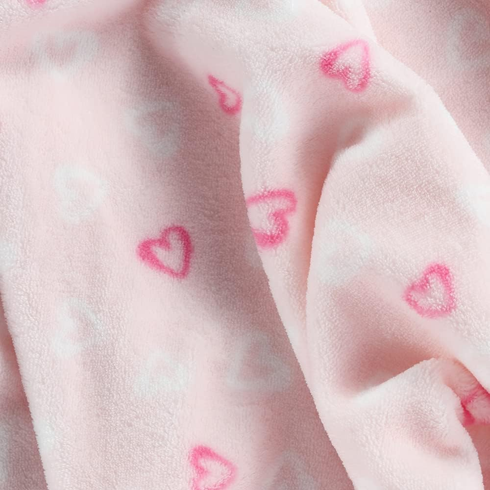 CREVENT 76X102Cm Lightweight Cozy Plush Fluffy Warm Fleece Baby Blanket for Girl Infant Toddler Crib Cot Stroller, (Pink Heart)