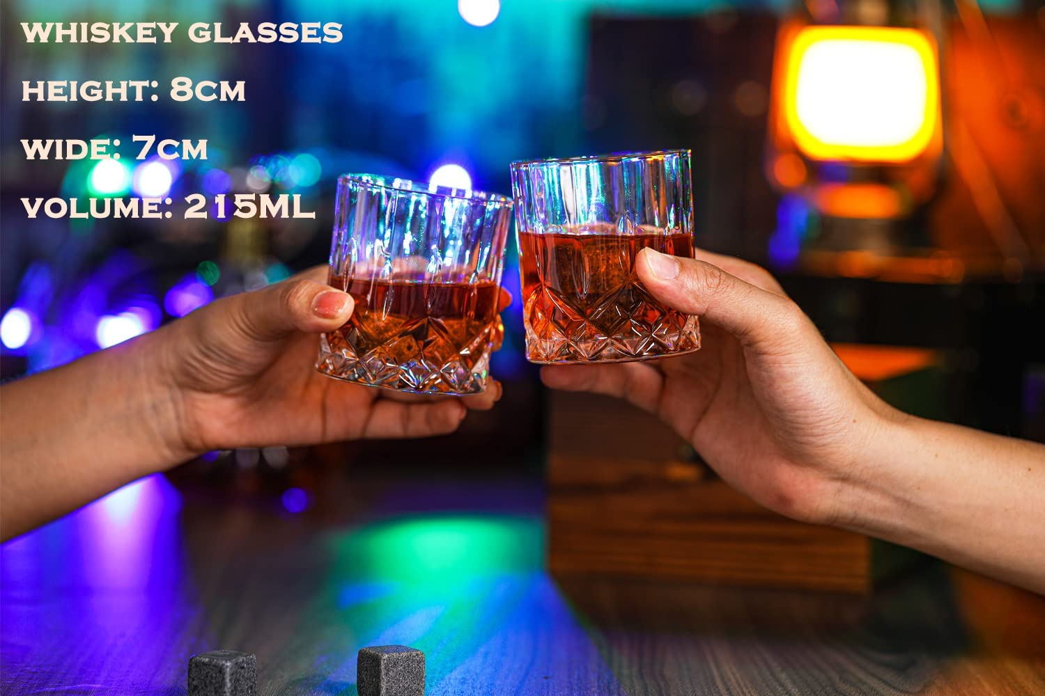 Whiskey Stones and Glasses Gift Set, 8 Whiskey Rocks Chilling Stones and 2 Whisky Glasses in Handmade Wooden Box&ndash; Cool Drinks without Dilution &ndash; Dad, Husband, Men Gift image number 3