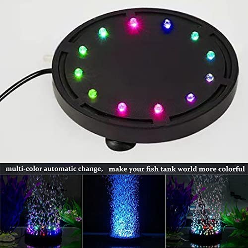 4.92 Inch 12 Leds Fish Tank Light, Bubbler Stone, LED Aquarium Lights, Air Stone Disk, Submersible Fish Tank Aquarium Decorations Accessories, Underwater round Small Bubbles Lamp Connect to Air Pump image number 4