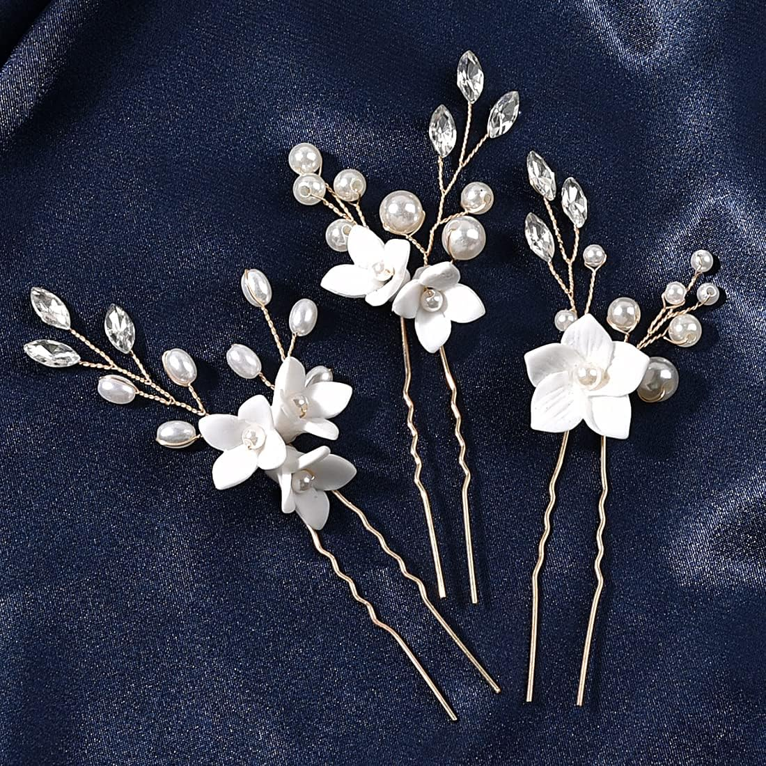 Pack of 3 Silver Wedding Flower Hair Pins Bridal Headpiece Wedding Hair Pieces Accessories for the Bride image number 5