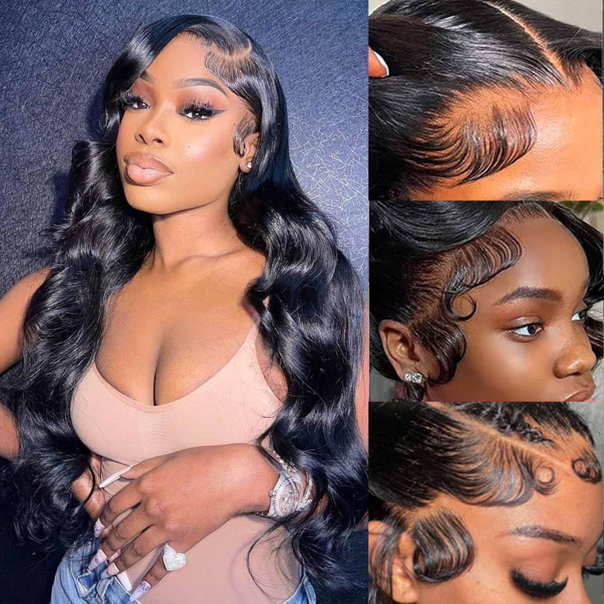 12A Frontal Human Hair Bundles 24" 26" 28" with 20" Brazilian Wave Human Hair Bundles with Front Closure 100% Unprocessed Human Hair 3 Bundles 13X4 HD Lace Frontal image number 5