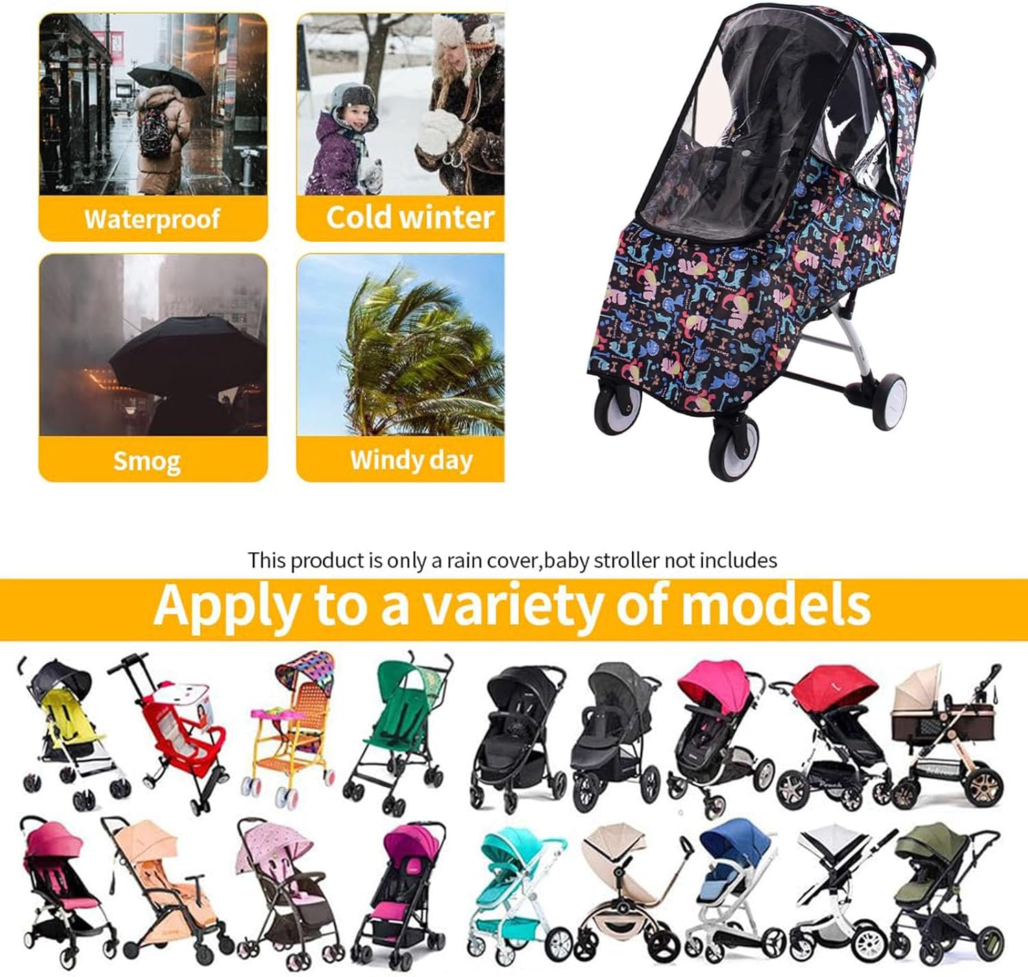 Stroller Raincoat Universal Waterproof Winter Thicken Rain Cover Wind Dust Shield Full Raincoat for Baby Stroller Accessories