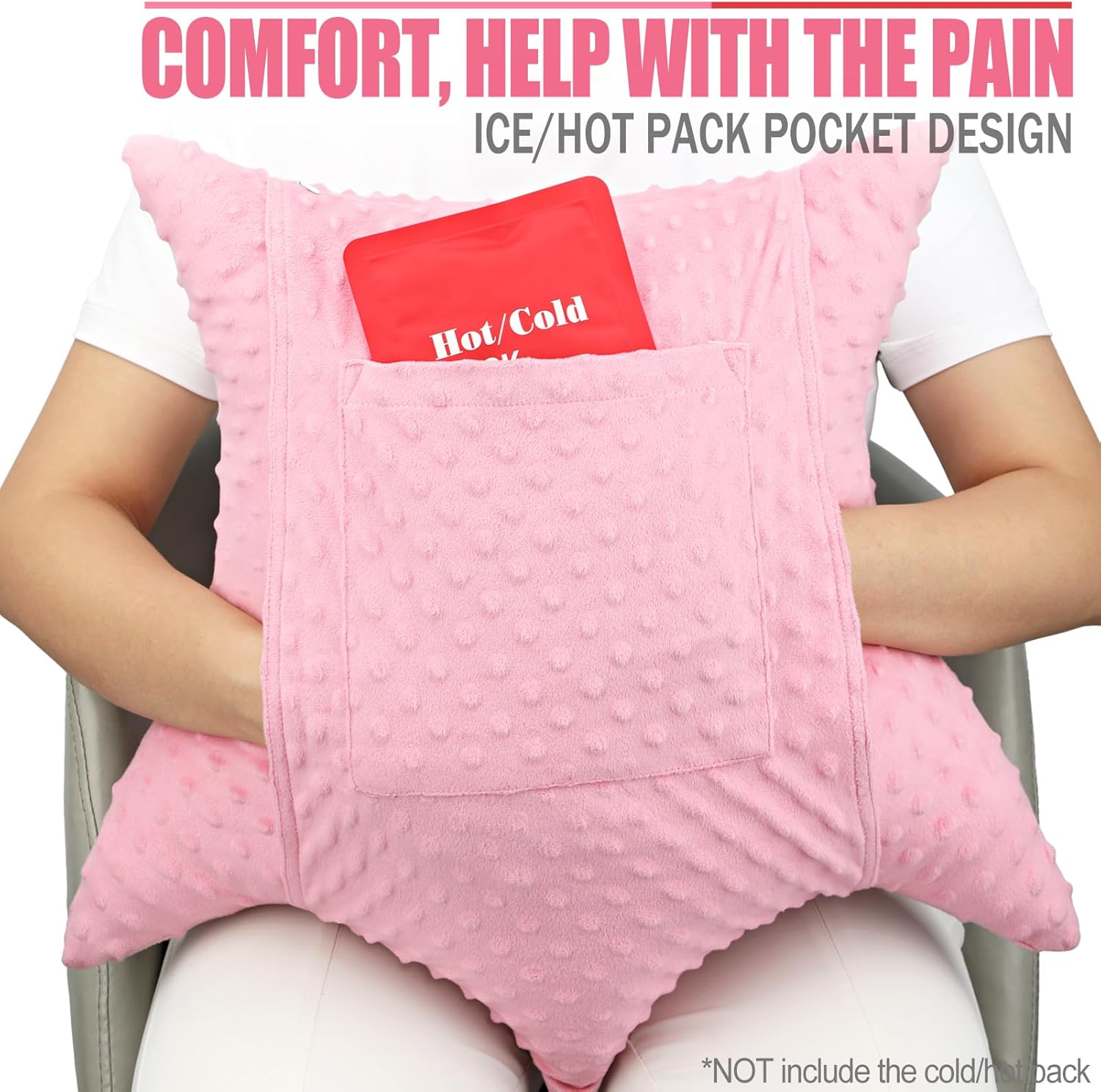 Star Shape Hysterectomy Pillow for Abdominal Surgery with 2 Pockets, Hysterectomy Pillows Must Have Recovery Gift Post Surgical Stomach Tummy Tuck Belly Cushion, Minky Dot Coral