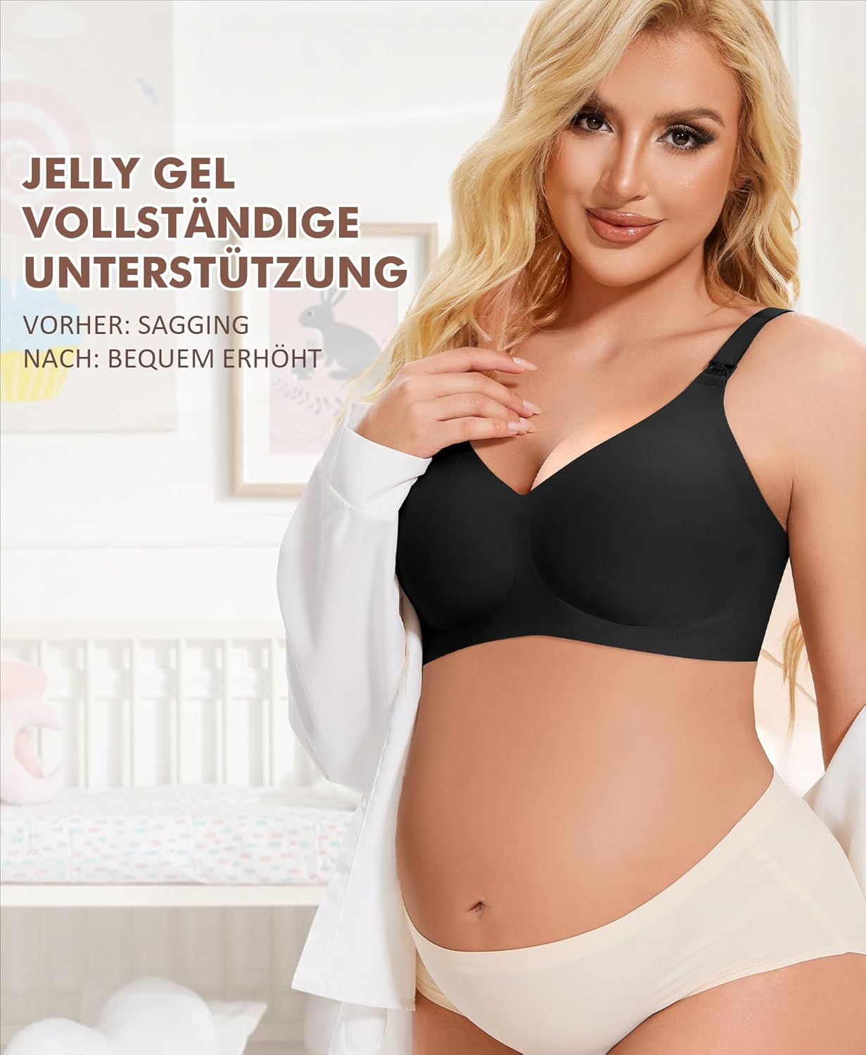 Qoonoo Nursing Bra without Underwire Pregnancy Bra Women'S Bra Large Breasts Bra Sleep Bra Padded Nursing Bra (Black, XXL) image number 2