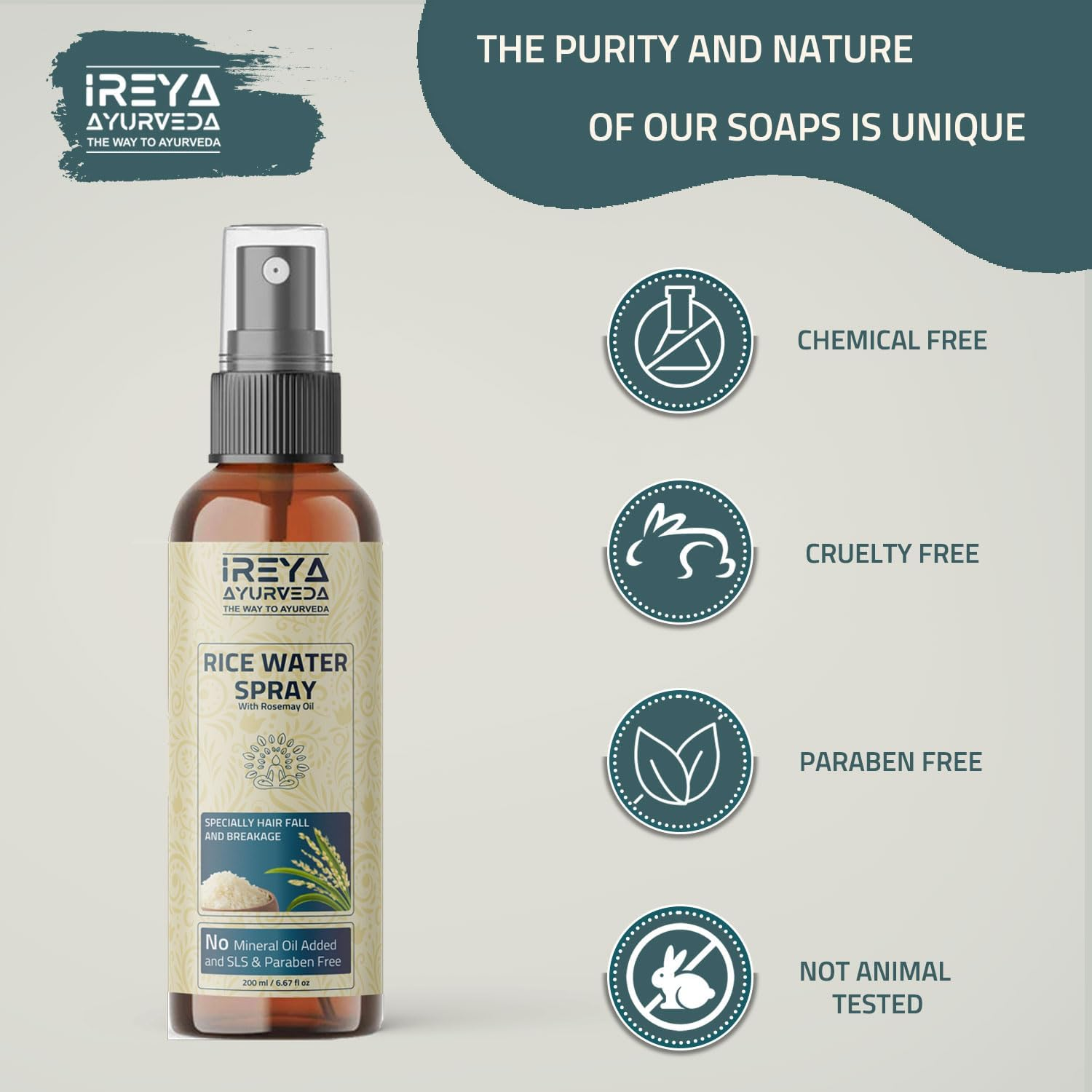 Ireya Ayurveda Rice Water Spray with Rosemary and Aloevera Extract Rice Water Toner for Hair Growth,Women Men 200 Ml Pack of 1 Multicolor image number 3
