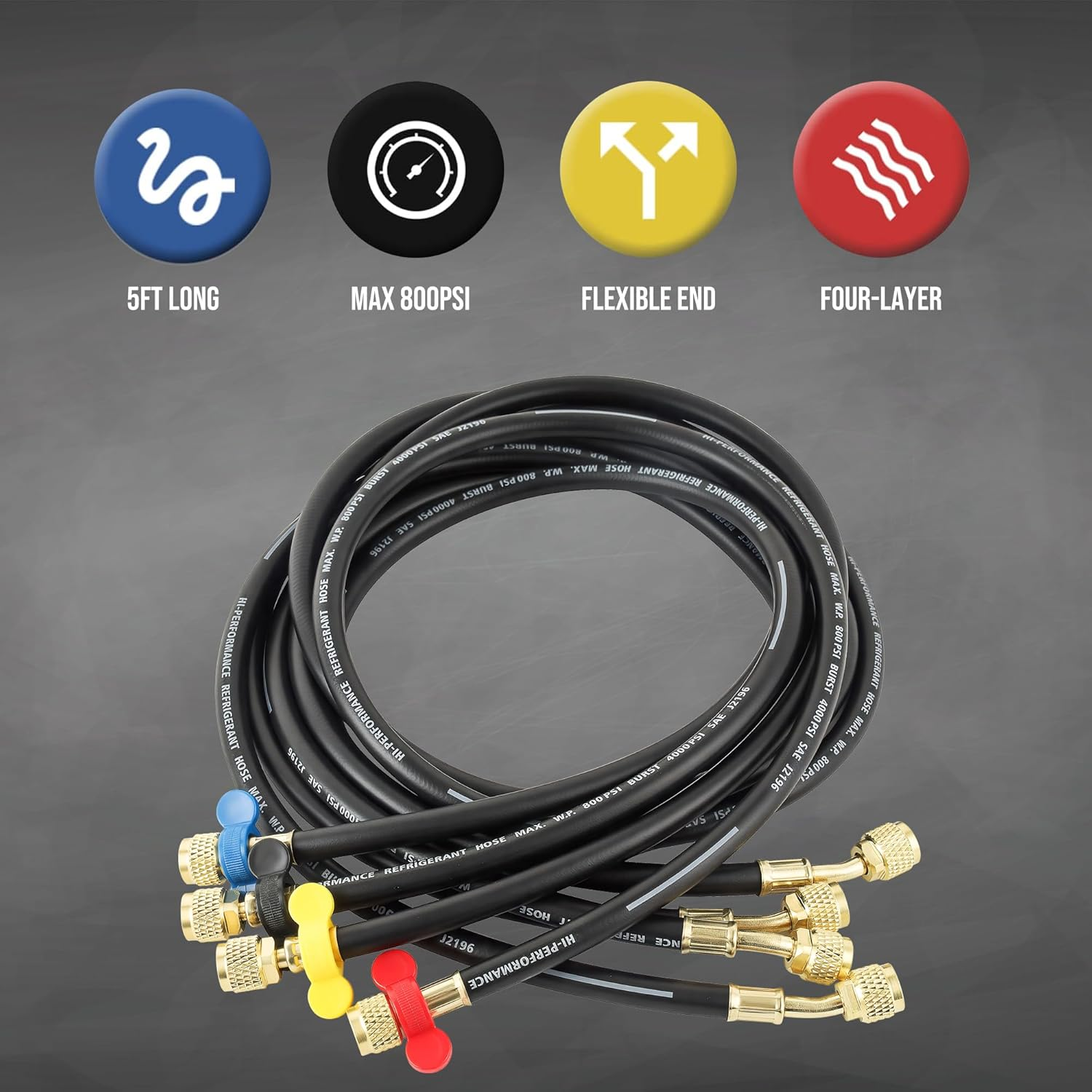 Lichamp HVAC Gauges with 5 FT Hoses, AC Manifold Gauge Set R134A R1234 R410A and R32 Refrigerant Gauges image number 2