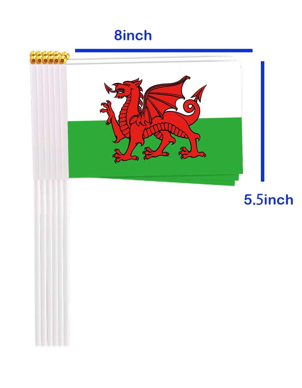 25 Packs Small Welsh Flags on Handheld Stick，Miniature Wales Dragon Flag for Outside,4X6 Inch Mini Hand Held Banner with Golden Topper,Patriotic Decorations image number 2