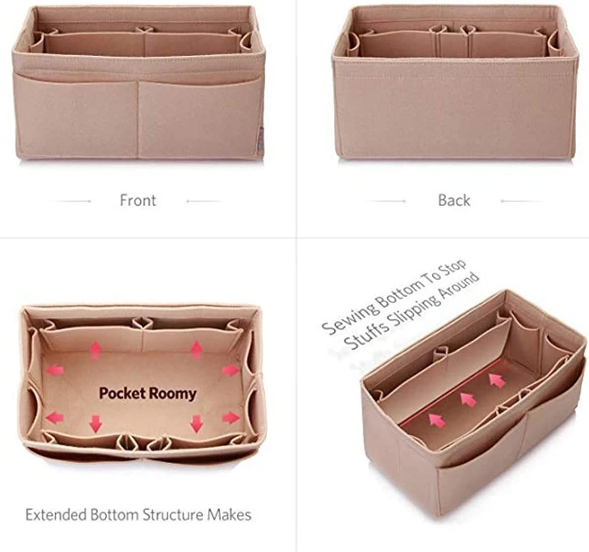 Detachable Handbag Insert Bag Makeup Organizer Bag Cosmetic Insert Organizer Multi-Pockets Portable Purse Organizer for Travel (2Pcs) image number 6