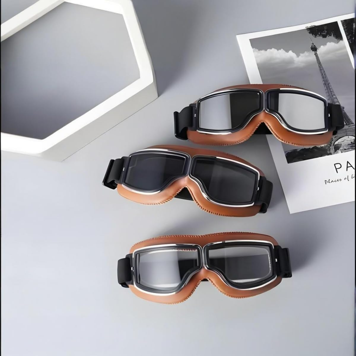 Windshield Goggles,Safety Bike Goggles,Motorcycle Riding Safety Goggles Padding Goggles Windproof Dustproof Motorcycle Sunglasses for Outdoor Activities - Brown Frame+Colorful Lens image number 3