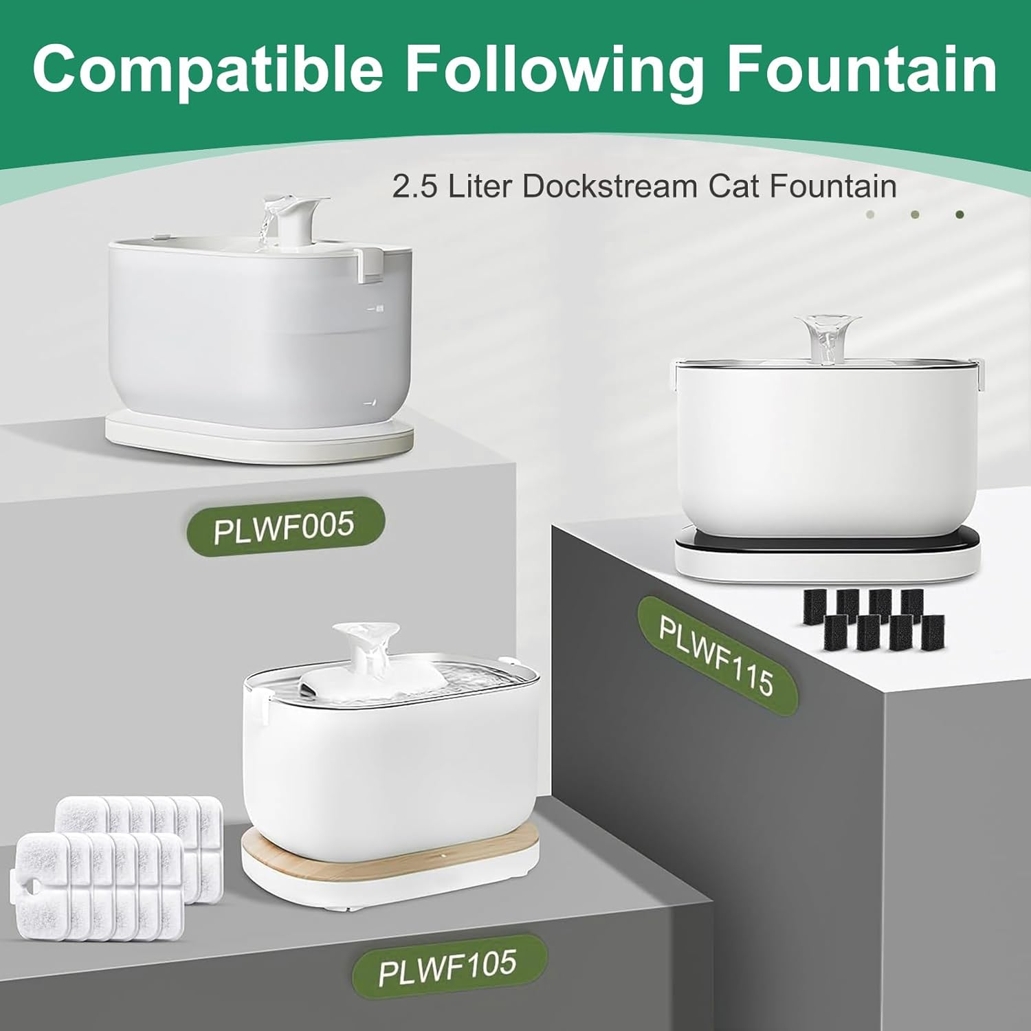 Hantoc 16Per Set Replacement Filter for Drinking Fountain, Cat Fountain, 8 Pieces Carbon Filters and 8 Pieces Foam Filter for 2.5 L/84 Oz Cat Fountain PLWF005 PLWF115 PLWF105 Replacement Filter With image number 4