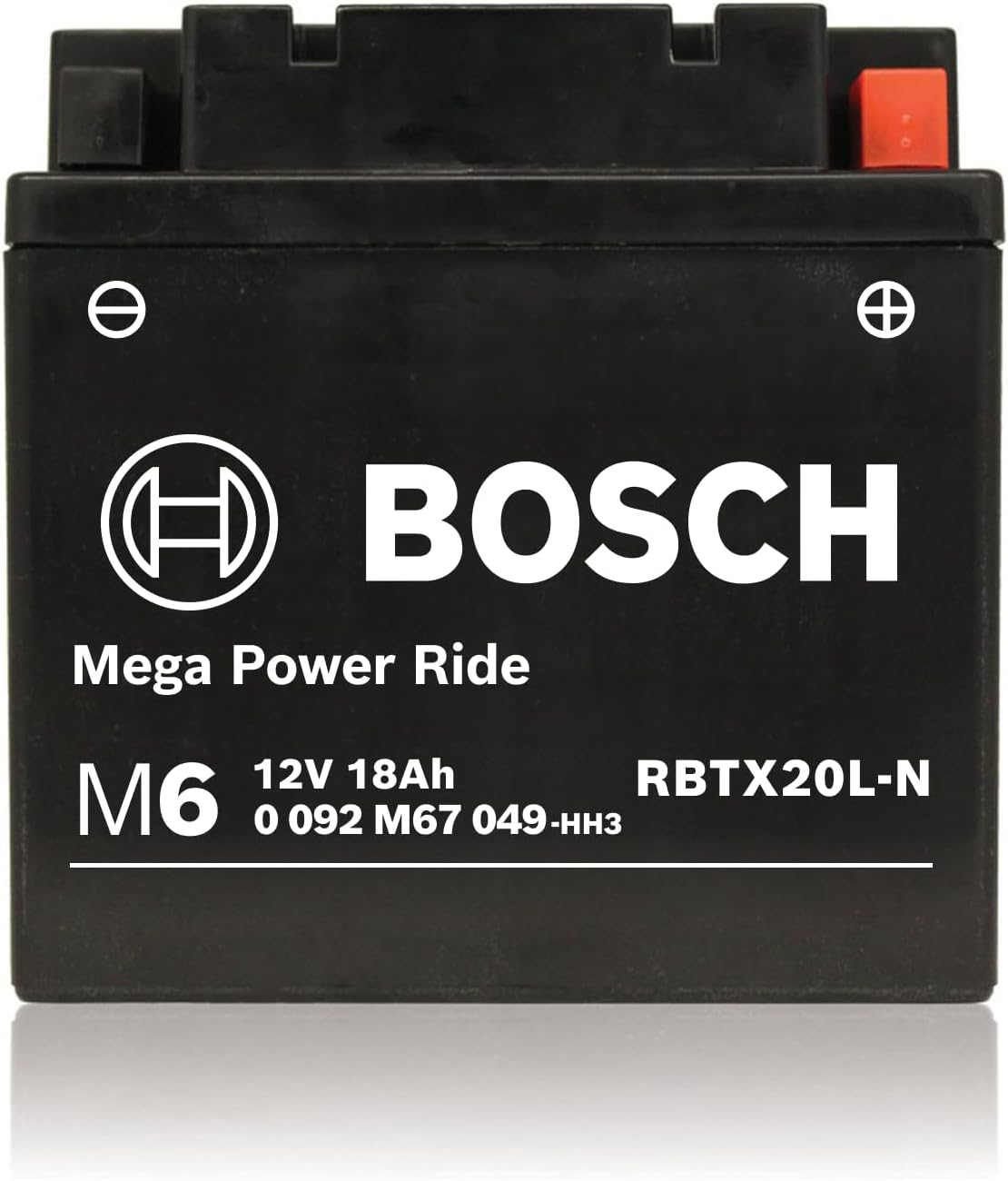 BOSCH AGM Motorcycle Battery, Powersport Battery M6 RBTX20L-N Mega Power Ride - 12V, 18 A/H Rate, 310 CCA, Lead-Acid for Two-Wheeler Vehicles, Type A, Right (-) Left (+), 175 X 87 X 155 Mm image number 4
