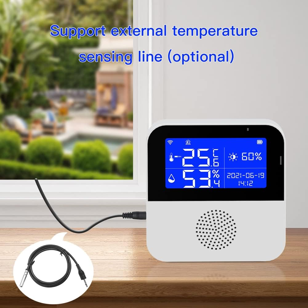 Tuya Wifi Intelligent Temperature Humidity Sensors Intelligent Home Desktop Office Hotel Multi-Function Temperature Humidity Sensors 2.9 Inch with Backlight LCD Display Time Date Display Mob QUKAN image number 4