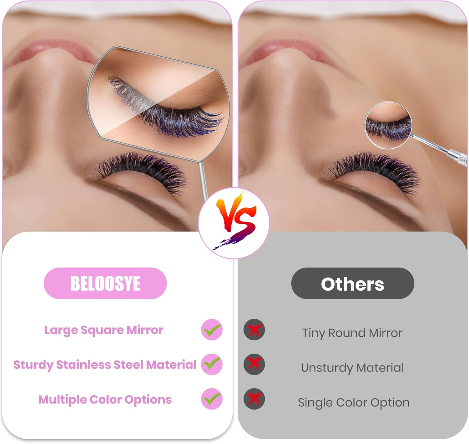 1 PCS Large Lash Mirror for Eyelash Extension Supplies+1 PCS Storage Bag,Stainless Steel Light-Weight Detachable Eyelash Mirror for Extensions,Makeup Inspection Mirror for Lash Tech Supplies(Silver) image number 6