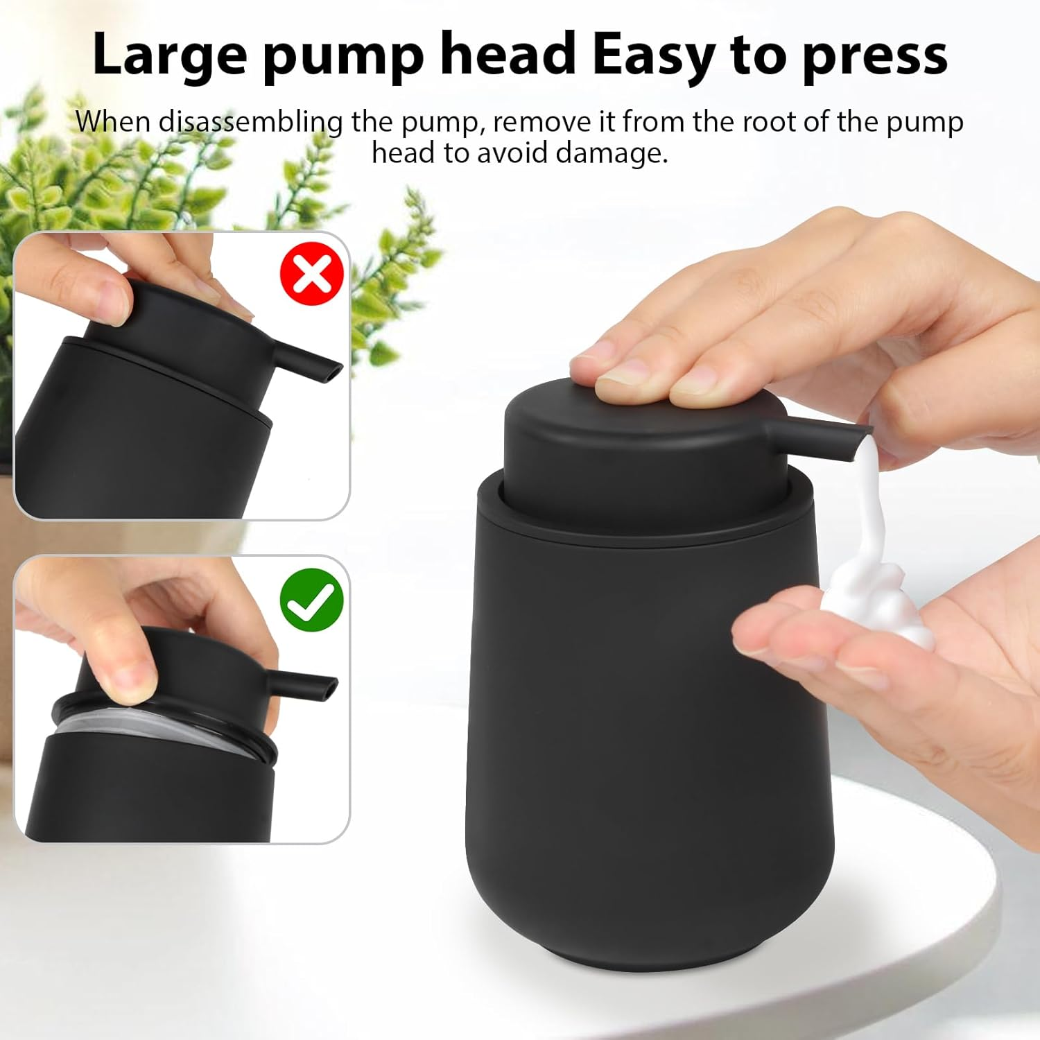 Richenda 12Oz Matte Black Ceramic Foaming Soap Dispenser &ndash; Refillable Lotion Pump Bottle for Bathroom & Kitchen