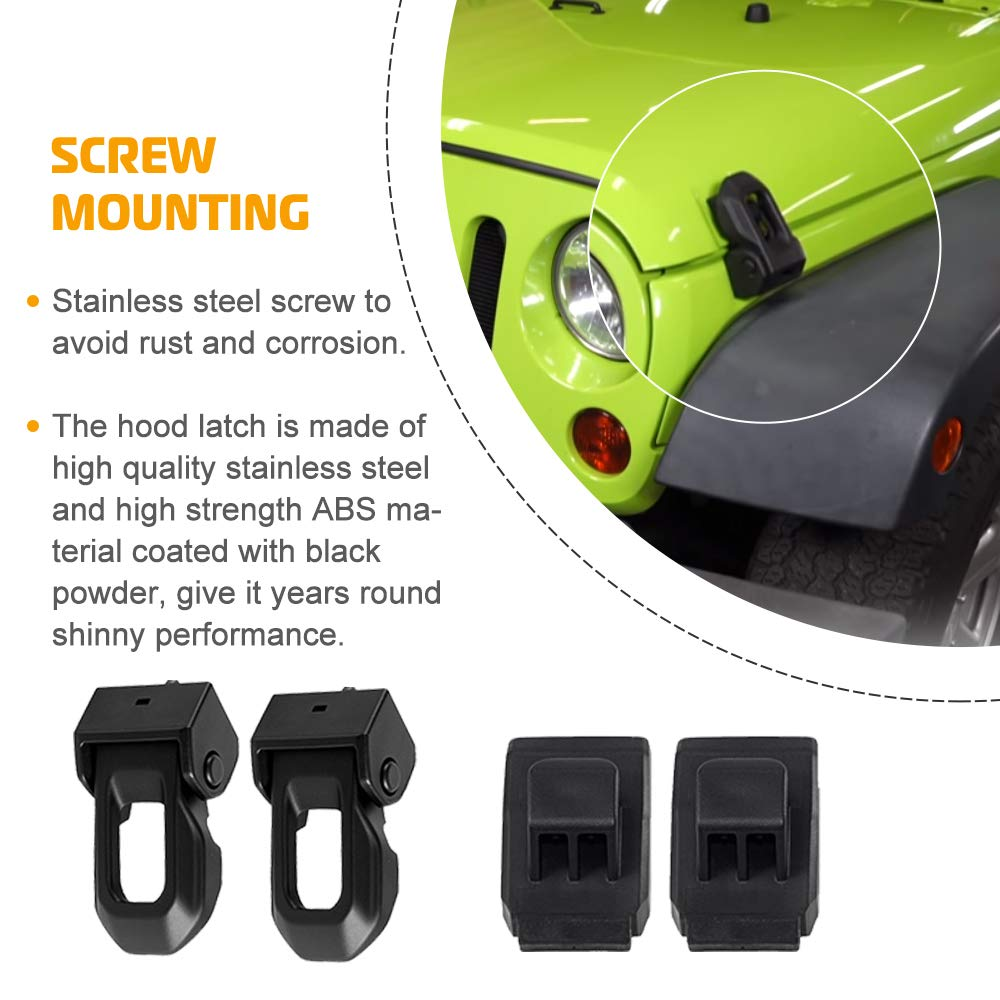 Jeep Hood Latch Locking for 2007-2018 Jeep Wrangler JK JL Original Black Stainless Steel Hood Catches Kit for Passenger and Driver Side Jeep Accessories image number 5