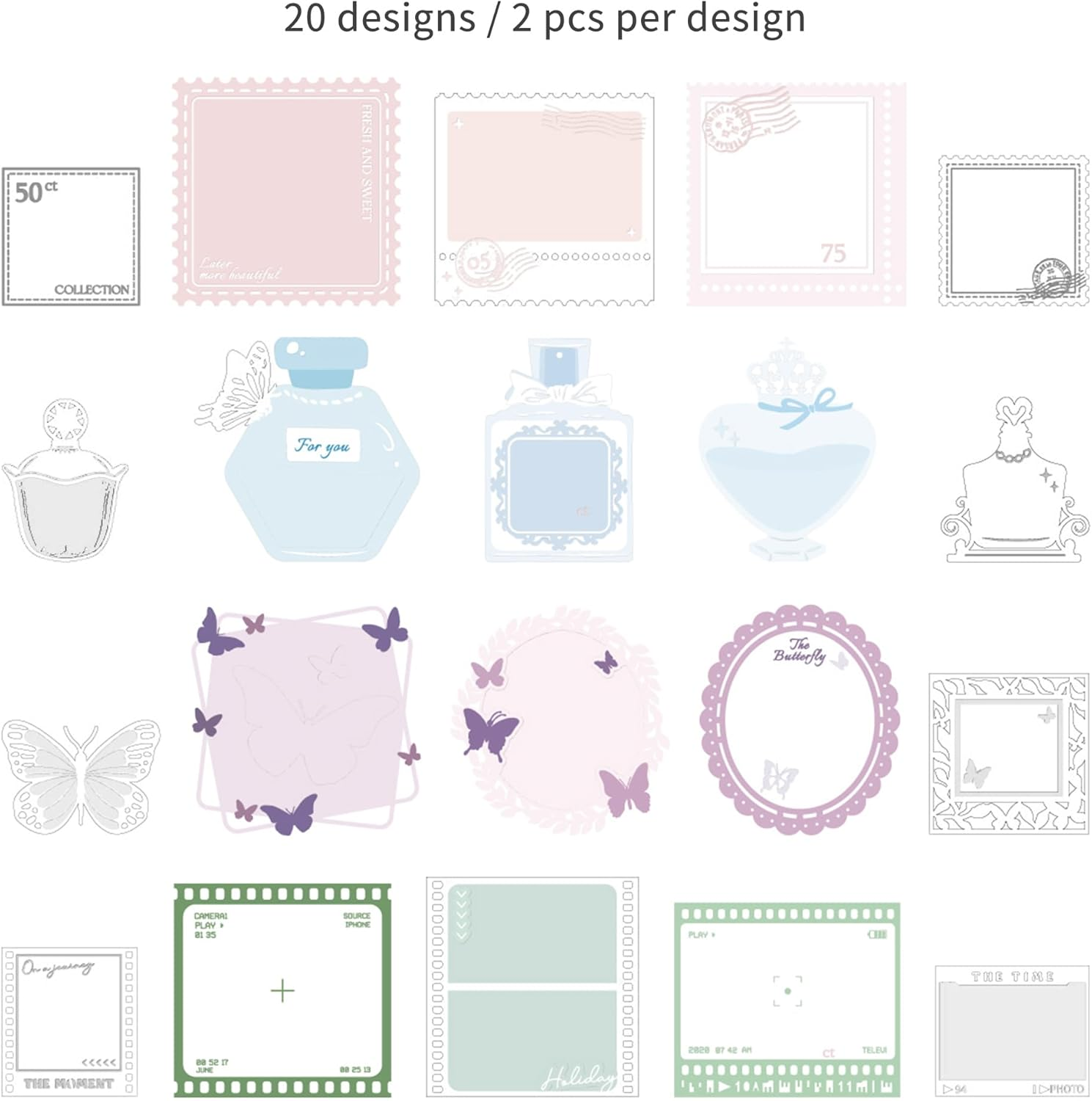 2 Packs Vintage Scrapbook Cutout Paper Window Frame Decorative Paper Butterfly Bottle Film Deco Paper for Card Making DIY Photo Album Notebook Scrapbooking Handmade Arts and Crafts (Shine) image number 3