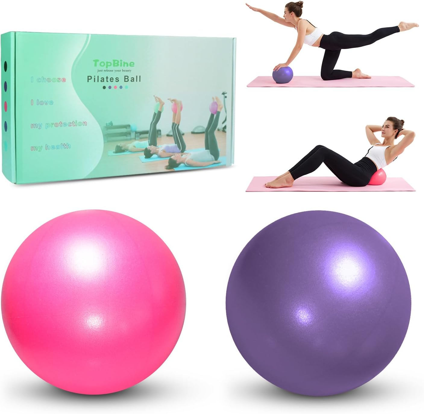 Topbine 2 Pcs Pilates Ball 23Cm Small Exercise Ball Stability Ball for Yoga Barre Core Training and Physical Therapy- Comes with Inflatable Straw image number 5