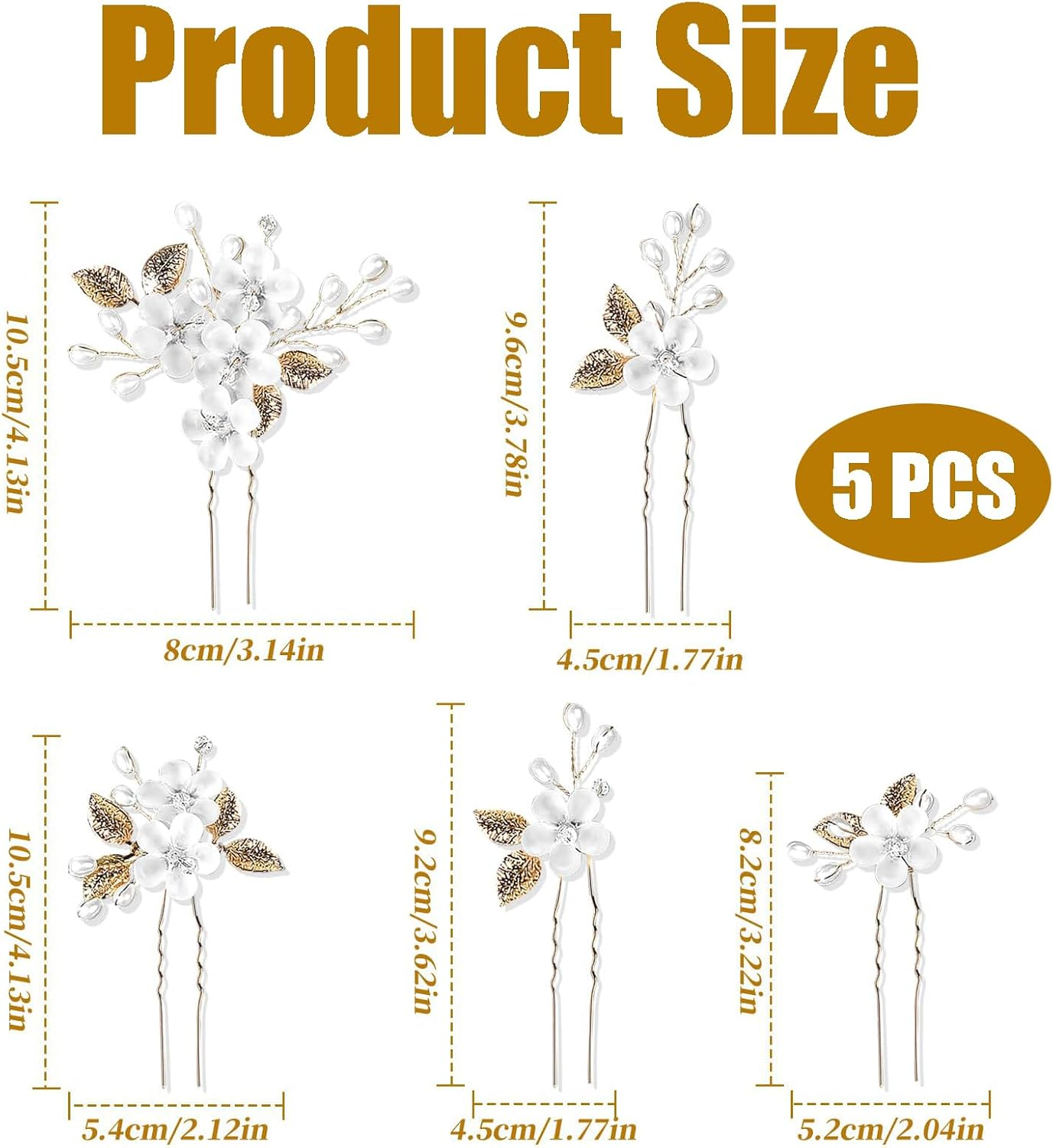 Wedding Hair Pins, 5 Pieces Hair Accessories Bridal U-Shaped Flowers Pearls Hair Pins for Bride Wedding Hair Accessories Bridal Jewellery Wedding Jewellery for Women and Girls image number 5