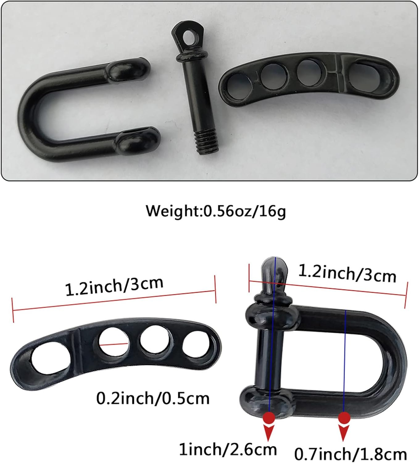 10 Pcs Paracord Bracelet Buckles Black Adjustable U Buckle Clip for Outdoor Survival Bracelet Wrist Strap U Shackles, Black