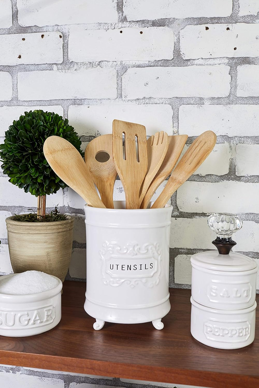 Mud Pie Circa Utensil Ceramic Holder, 6.5"X5" Dia, Utensils image number 2