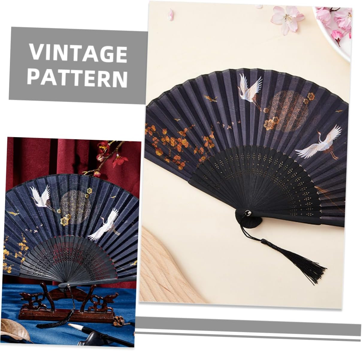 3Pcs Traditional Chinese Hand Fan Retro Folding Fan Elegant for Party Performance Summer Travel