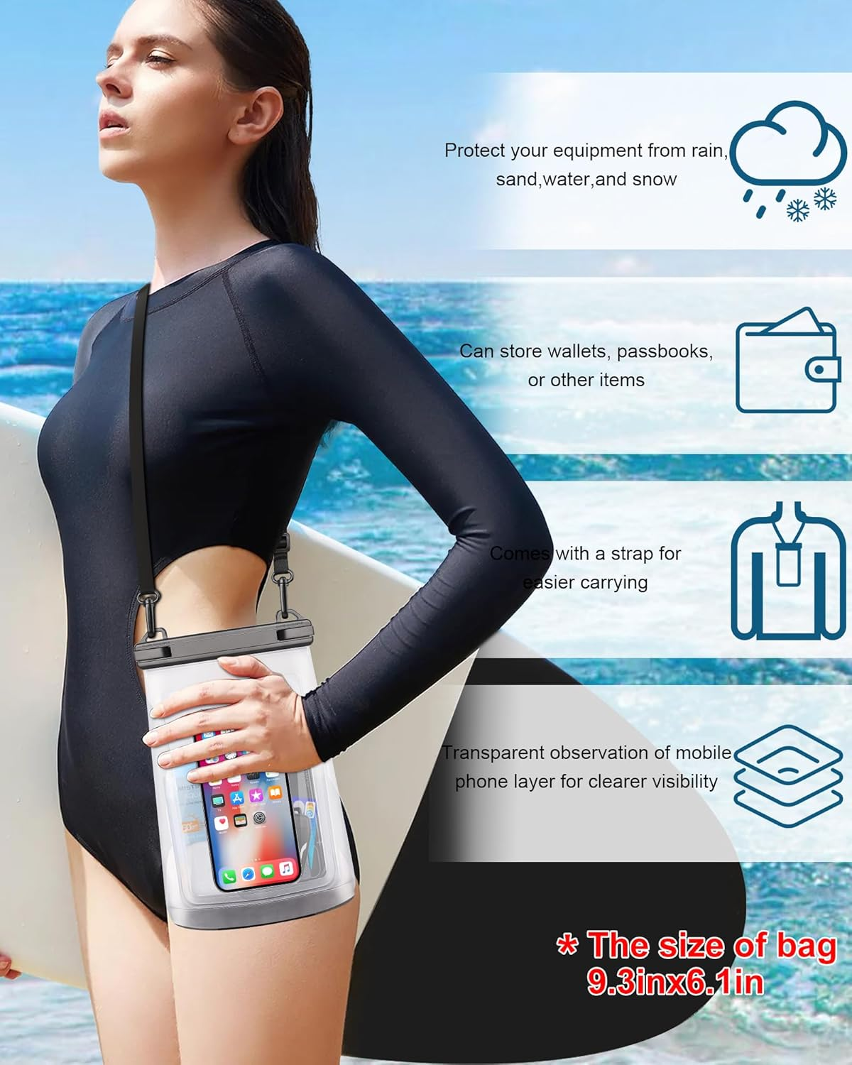 Waterproof Phone Pouch for Iphone 16 15 14 11 Pro Max & Galaxy S24 S21 - Floating Large Capacity Dry Bag Stores Sunscreen, Sunglasses - Oversized Waterproof Bag for Beach, Swimming, Kayaking image number 2