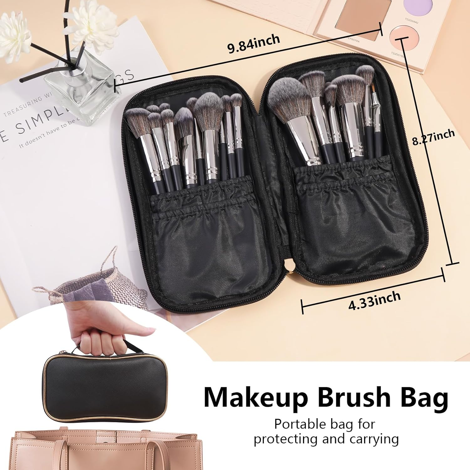 MAANGE 18Pcs Makeup Brushes Premium and Professional Makeup Brush Set with Case, Soft Bristles, for Foundation Blending Powder Concealers Make up Brushes(Silver) image number 4