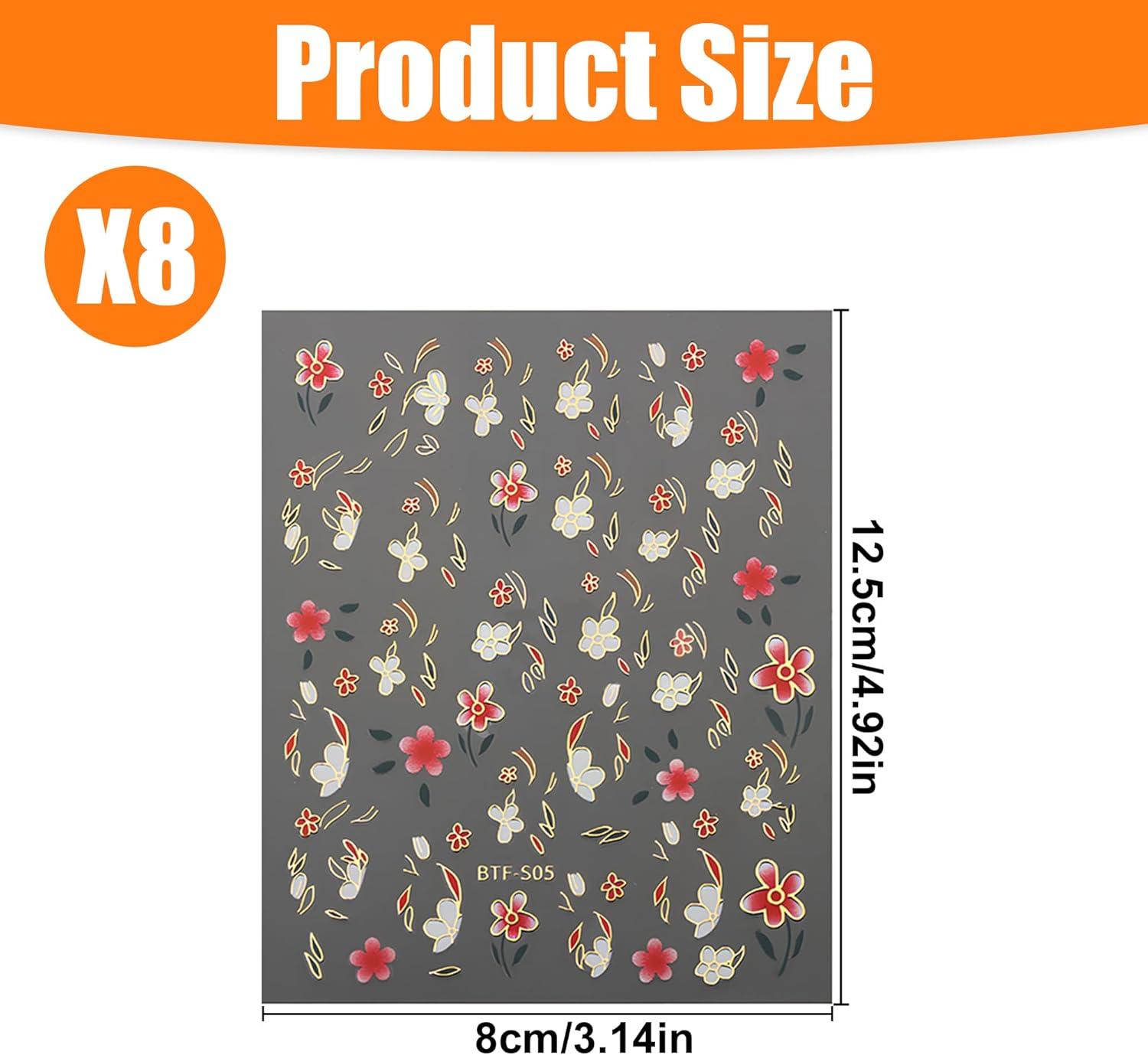 8 Sheets 3D Metallic Nail Stickers - Self-Adhesive Nail Art Supplies with Golden Flowers, Leaves & Lines Patterns, Easy Apply Nail Decals for Women, Home Use & Nail Salon DIY Manicure​​ image number 2