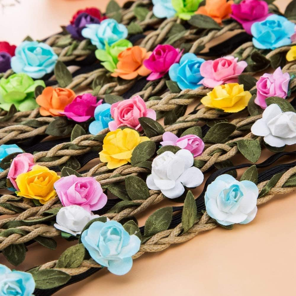 Ssyang Flower Wreath Flower Crown Headband, Pack of 12 Flower Crown Headband, Flower Crown, Hair Wreath Hair Band, Flower Crown Bride, Women Girls for Festival Party Wedding Beach image number 1