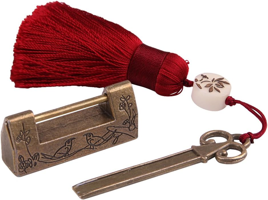 GTHER Small Vintage Carved Flower Bird Padlock Decorative Lock with Key for Jewelry Box Drawer image number 2